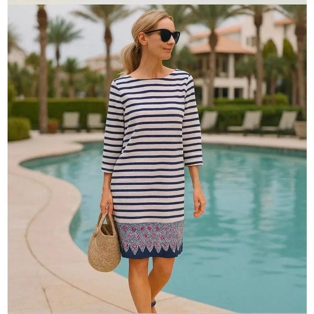 Lilly Pulitzer 100% cotton Beacon Stripe Serene Shirt Dress striped size L